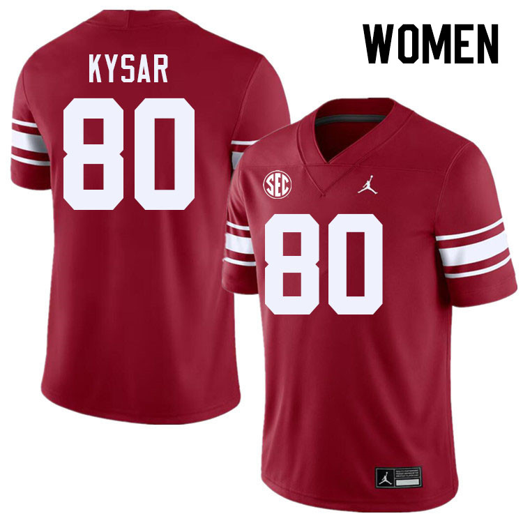 Women #80 Bergin Kysar Oklahoma Sooners 2024 SEC Conference College Football Jerseys-Throwback